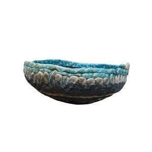 Handcrafted textured 13" round large blue black ceramic bowl 13"d x 5"H SKU 9760